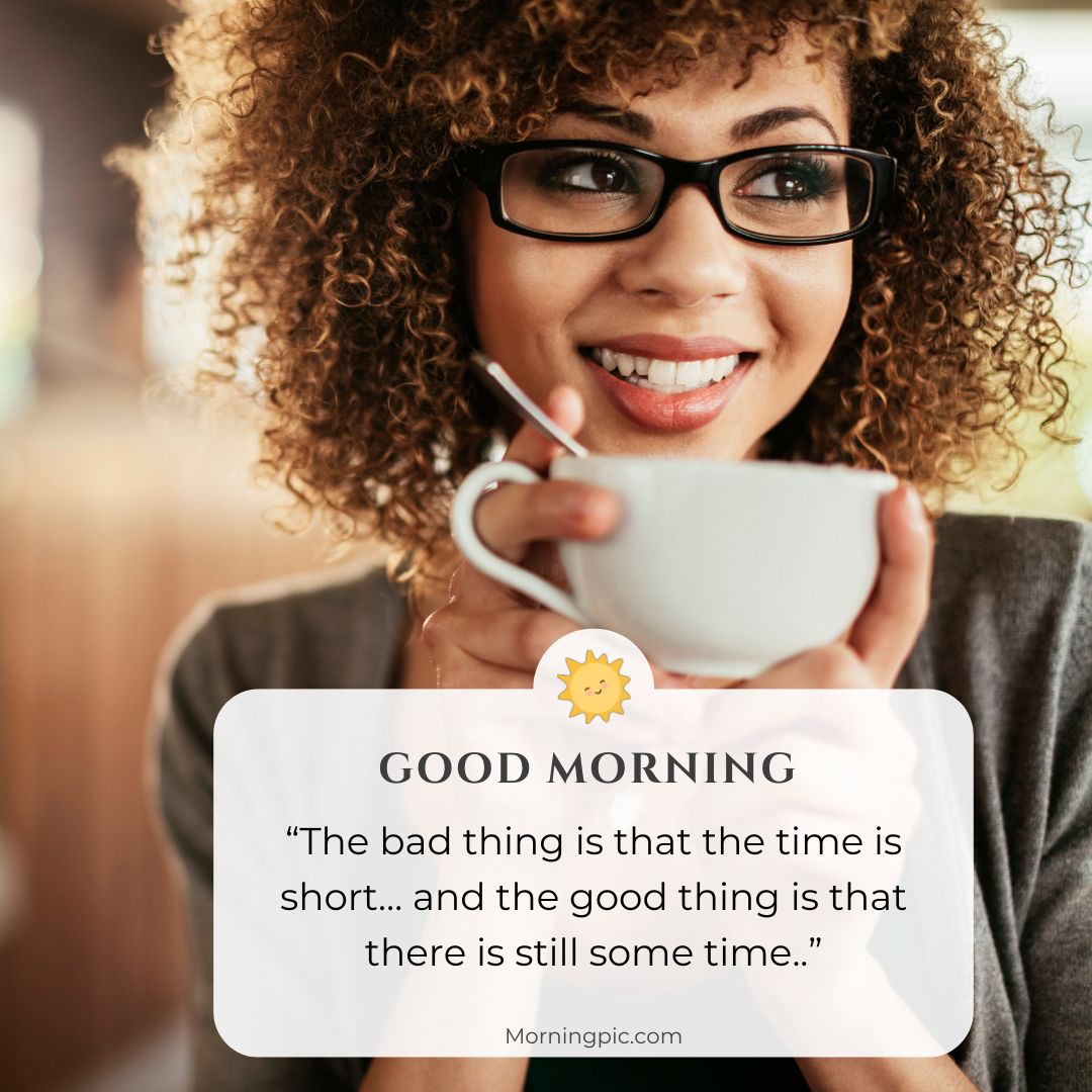 Smiling girl good morning images with positive words