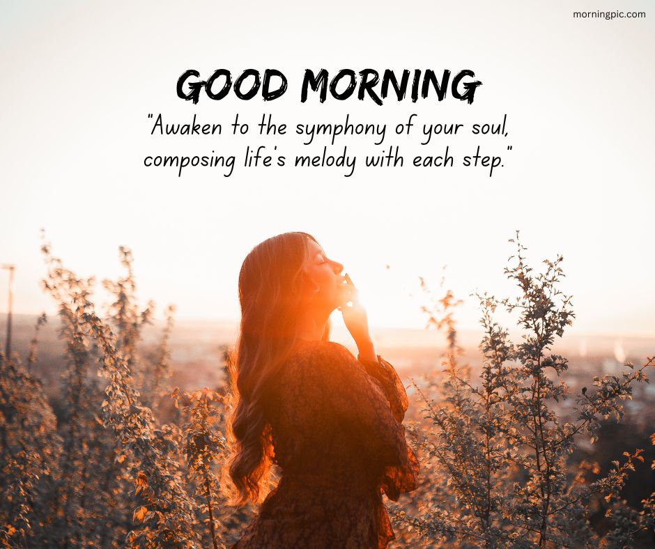 good morning images with positive words in english girl in sunrise