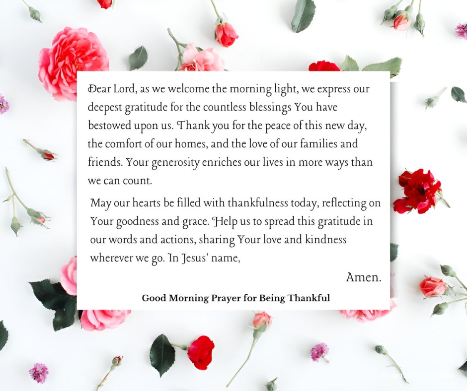 Good Morning Prayer for Being Thankful Red Pink Roses