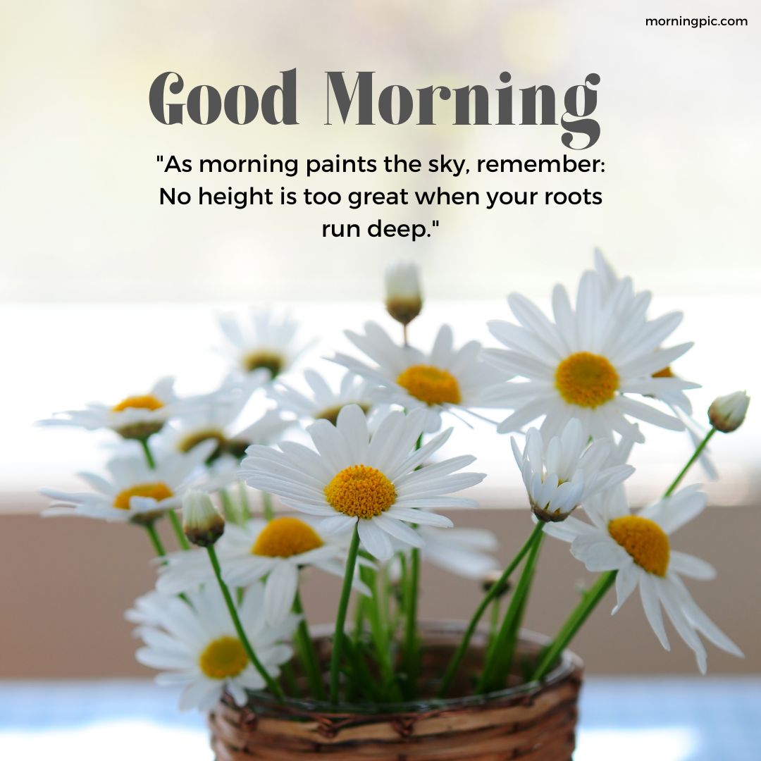 good morning images with positive words flowers pot